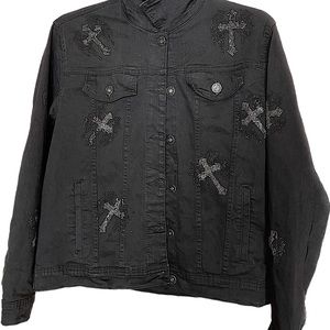 Waimea Cross Studded Ripped Black Denim Jacket